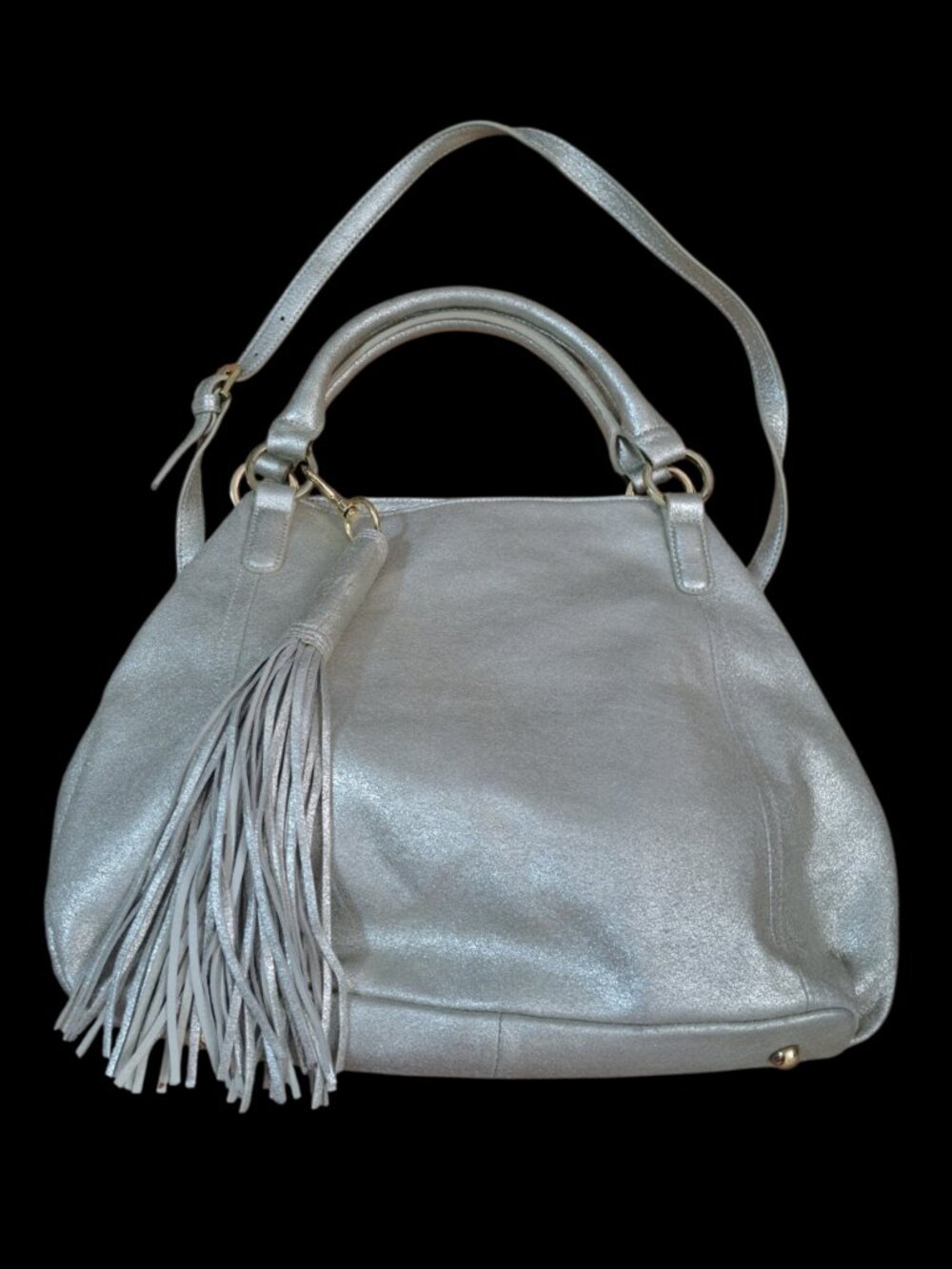 G.I.L.I. Women's Heritage Leather Hobo Tote Shoulder Bag Silver With Strap - Picture 2 of 9
